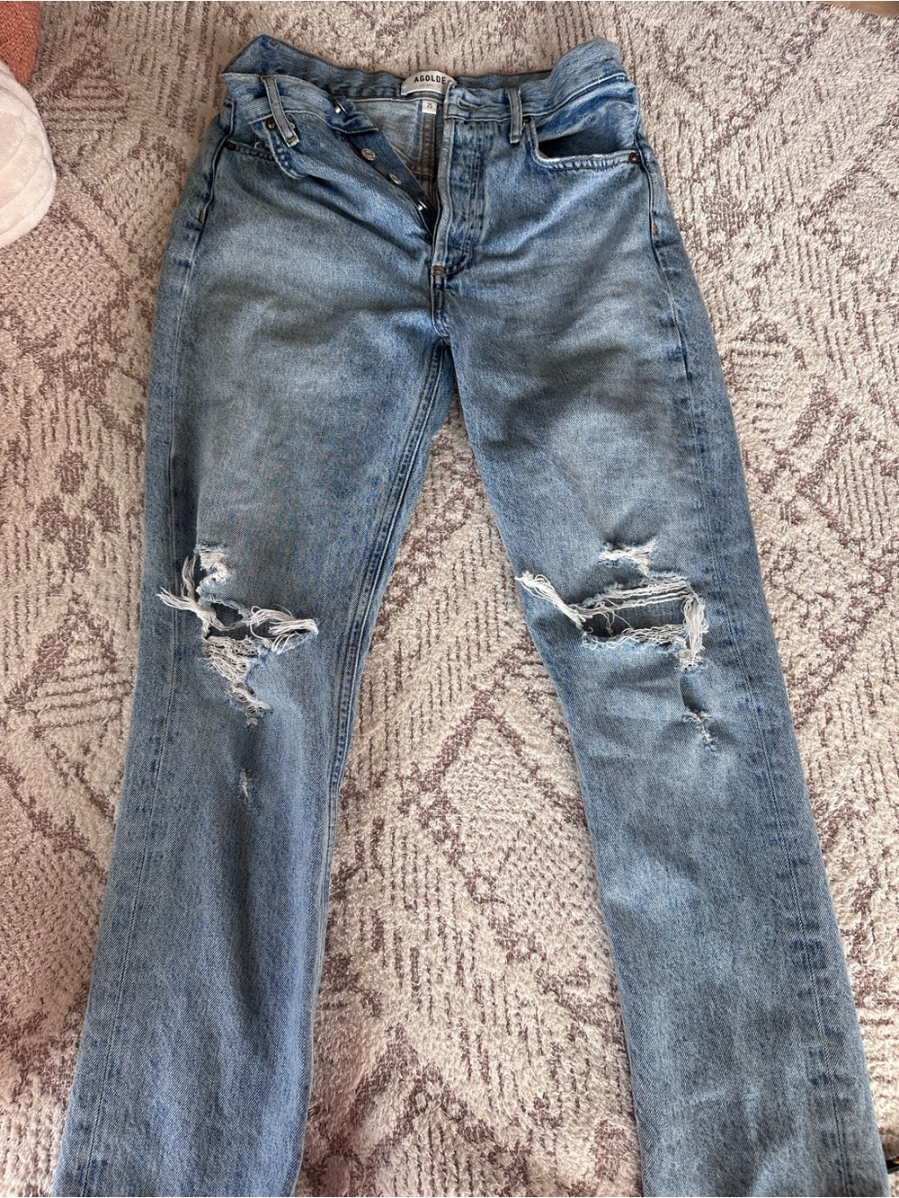 AGOLDE Riley Crop Distressed Jeans 25 100% Cotton High Rise Vintage Wash Denim